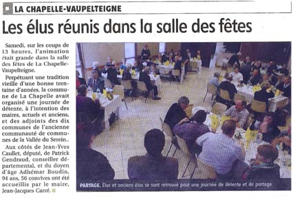 16 janvier 2016, Repas des Maires. Yonne Républicaine du 20/01/2016
