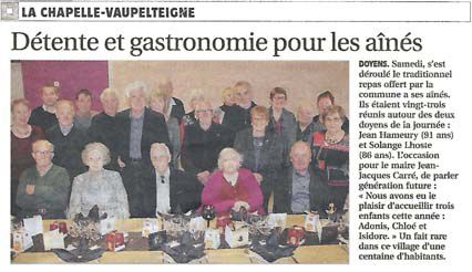 16 Décembre 2017, Le repas des aînés. Yonne Républicaine du 19/12/2017