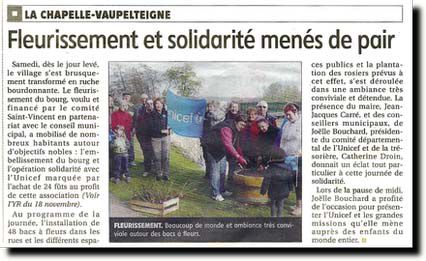 Deuxième étape de l’embellissement du village en partenariat avec l’UNICEF. Yonne Républicaine du 25/11/2014