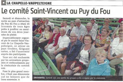 18 et 19 juillet 2015, week-end au Puy du Fou. Yonne Républicaine du 23/07/2015