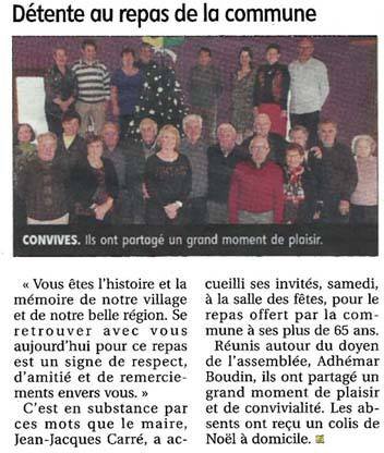 12 décembre 2015, le repas des aînés. Yonne Républicaine du 15/12/2015